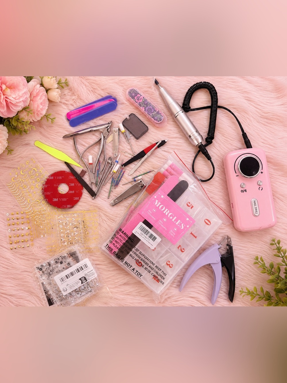 Professional Nail Tech Starter Kit Bundle Nail Drill Tips Forms LED Lamp & Tools